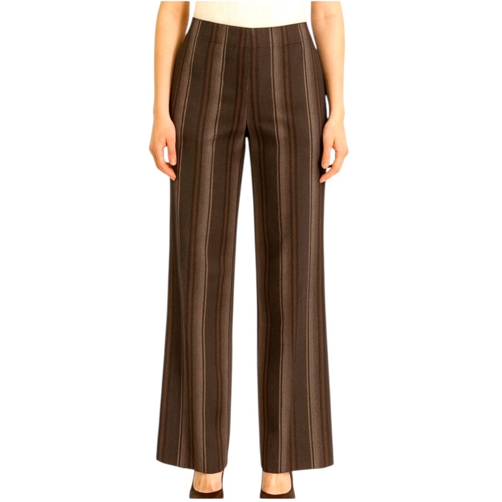 Di Vita Brown Black Pin Stripe Stretch Wide Leg Dress Pants 12 Large XL